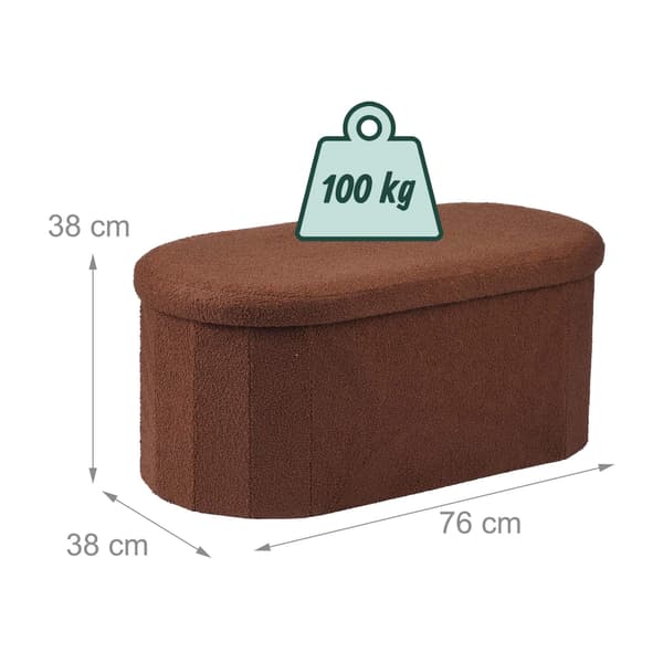 Mörkbrun förvaringsbänk i tyg, oval form