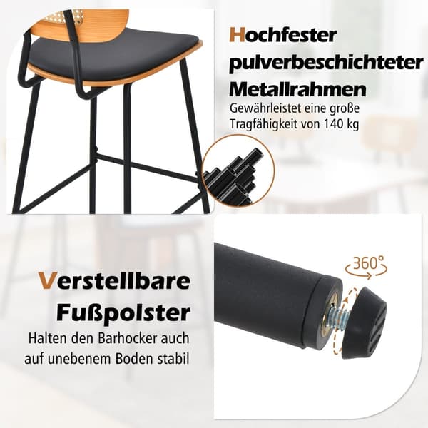 Barstolar i rotting, set om 2, sitthöjd 65,5 cm