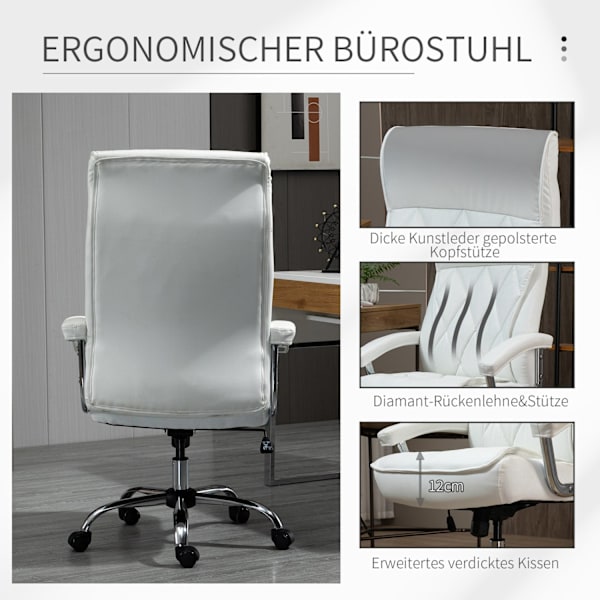 Työtuoli Pöytätuoli Kääntyvä Tuoli Ergonominen Keinutoiminnolla Korkeussäädettävä Timanttikuvio Valkoinen 66X69X121 Cm