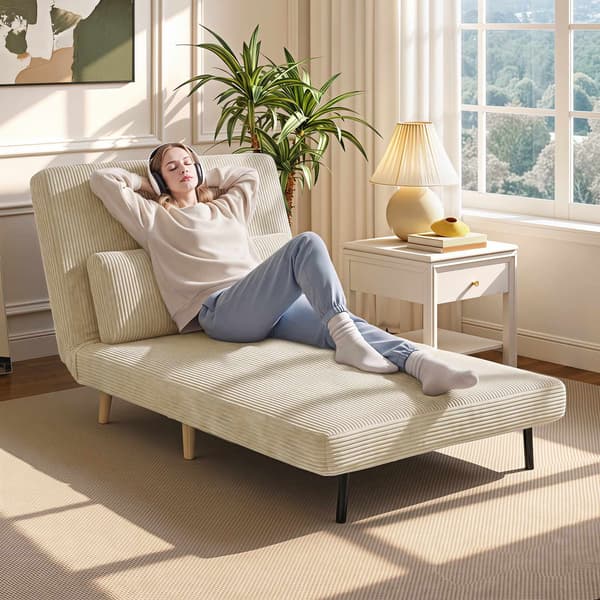 Konvertibel bäddsoffa i manchester, justerbart ryggstöd, beige