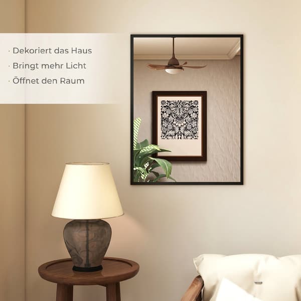 Dekorativt vægspejl, 76,2 x 101,6 cm, sort MDF-ramme