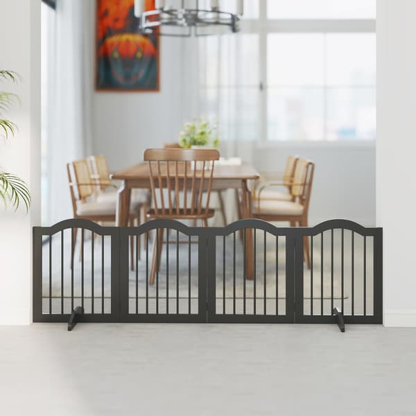 Fritstående hundegitter, foldbart, 4 paneler, 208x29,5x61 cm, sort