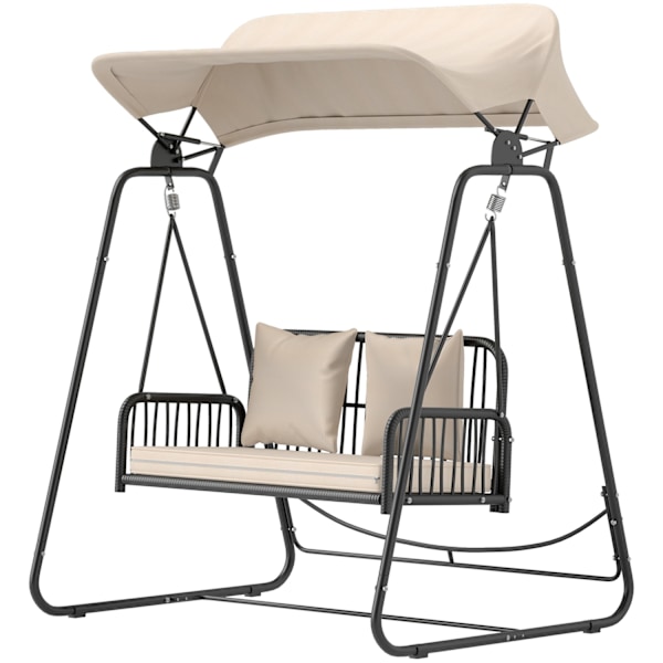 Hollywood Swing Rattan 2-paikkainen puutarhakeinu säädettävällä aurinkokatoksen tyynyllä ripustuspenkki Kestää jopa 240 kg Riippuva keinupenkki puutar