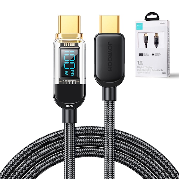 USB-C-kabel för snabbladdning och dataöverföring 100W 1,2 m svart