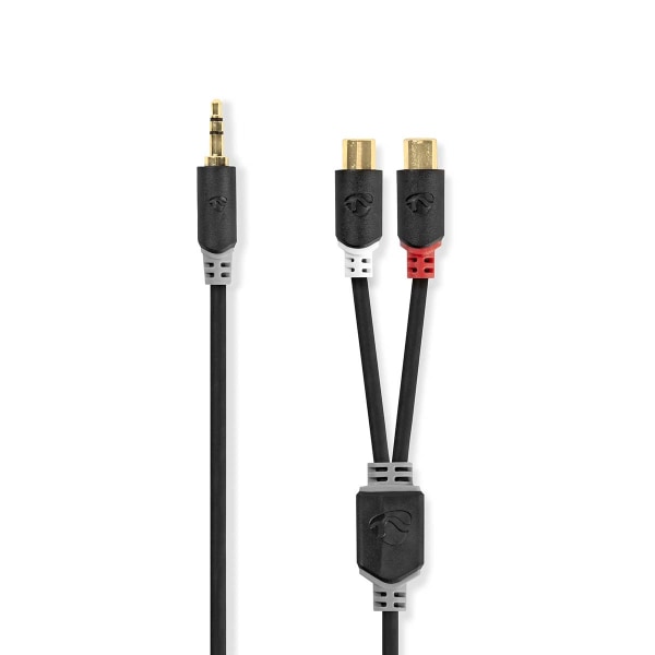 Stereoäänikaapeli | 3.5 mm uros | 2x RCA Naaras | Kullattu | 0.20 m | Pyöreä | Antrasiitti | Laatikko