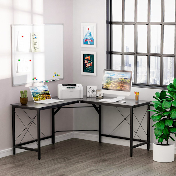 Computer Skrivebord L-Shape Hjørne Skrivebord, Vinkel Skrivebord, Mdf, Sort, 150X150X76Cm