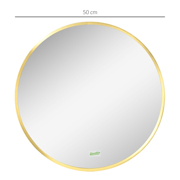 Badeværelsesspejl Med Led Rundt Vægspejl Ø50 Cm, Memory Funktion, Ip44, Til Stue & Soveværelse, Guld, Aluminium