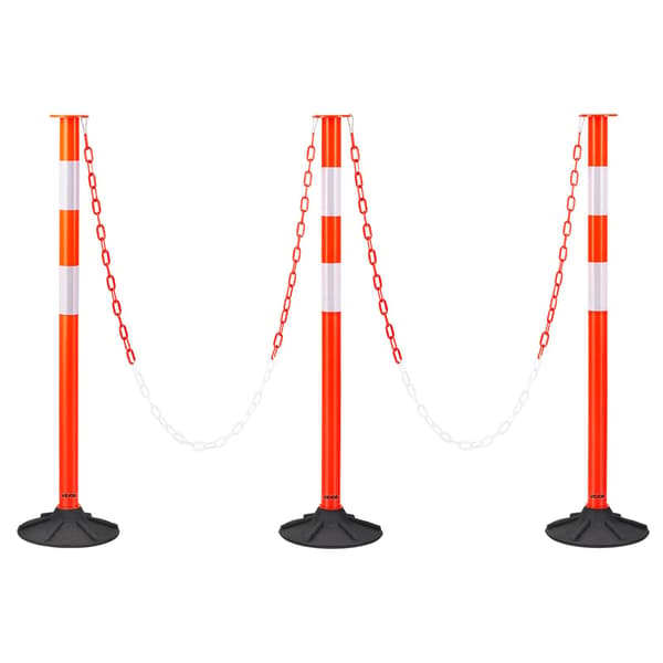 Trafikavgränsningsstolpar, 3-pack, 871 mm, Reflekterande kedja