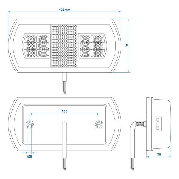 Baklykta 5 funktion 225 x 105 mm 43LED höger