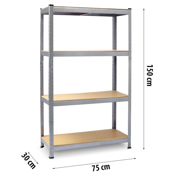 SET 2 st.Metallhylla Plonos 150 x 75 x 30 cmStabil och funktionell metallhylla i silverfärg, perfekt för användning i:- Garage- Arkiv- B