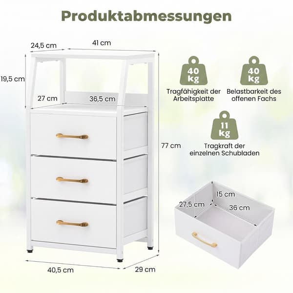 Kommode med 3 skuffer og lodret opbevaring og stofskuffer