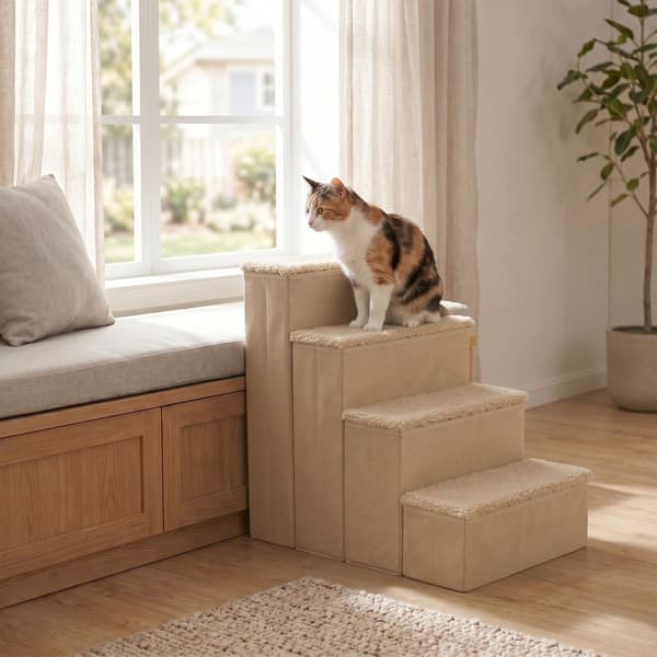 Hopfällbara hundtrappor med förvaring, stor, beige