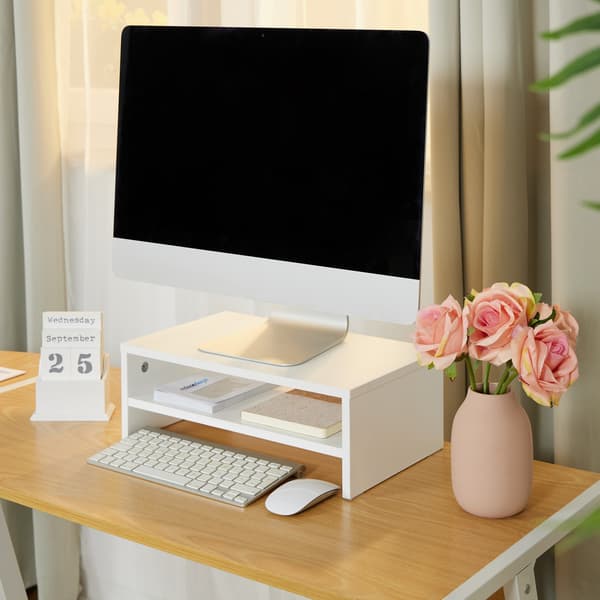 Monitorstativ med opbevaringshylde – Ergonomisk, pladsbesparende