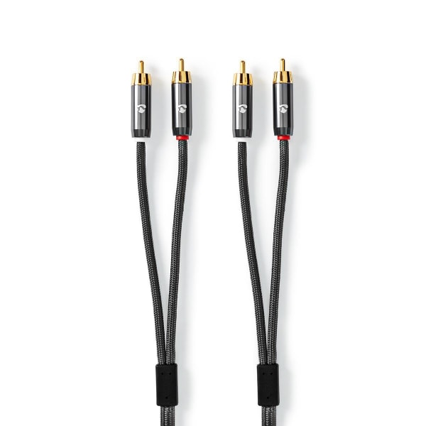 Stereo Audio kabel | 2x RCA Hanstik | 2x RCA Hanstik | Guldplateret | 5.00 m | Runde | Grå / Gun Metal Grå | Cover Window Box