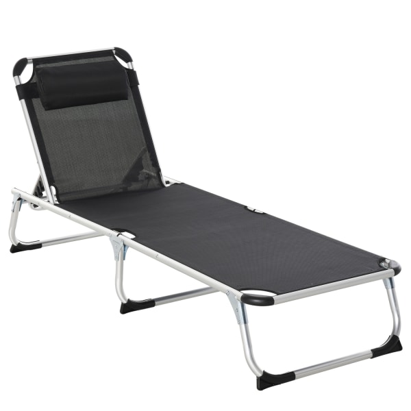 Liggestol Haveseng Liggestol Af Aluminium Stof Afslapningsstol 5-Vejs Justerbar Foldbar Ergonomisk Mesh Sort 170 X 60 X 76 Cm