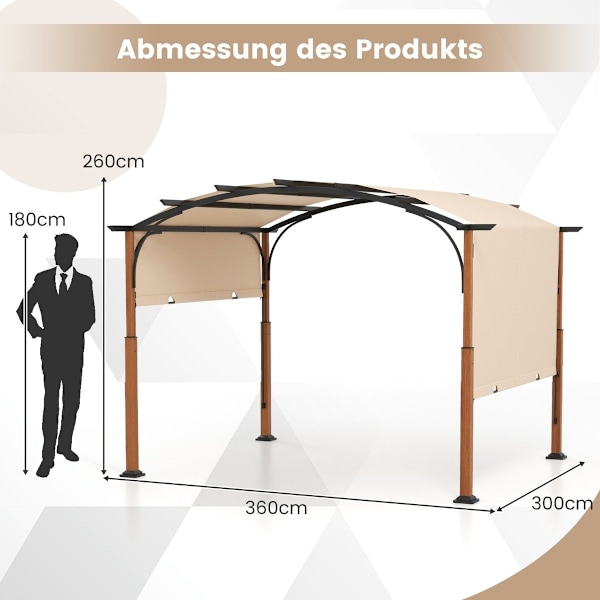 3,6 x 3 m pergola med infällbart tak Vattentätt stabil vintertät Gazebo Beige
