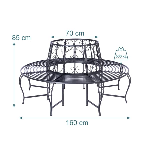 Metalbænk, 160 cm diameter, sort stål