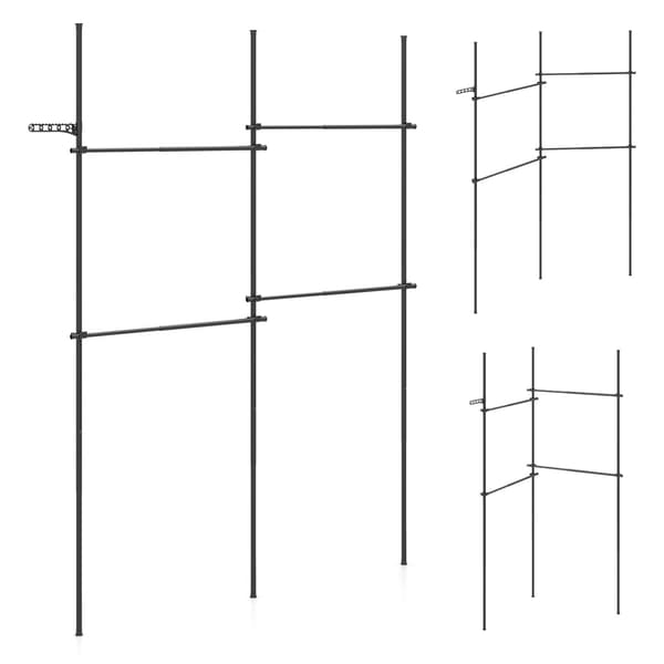 Säädettävä musta vaateteline neljällä ripustustangolla, 100–300 cm