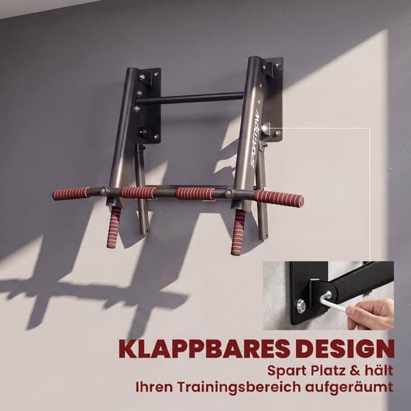 Hopfällbar väggmonterad pull-up-stång, halkfria skumgrepp, svart