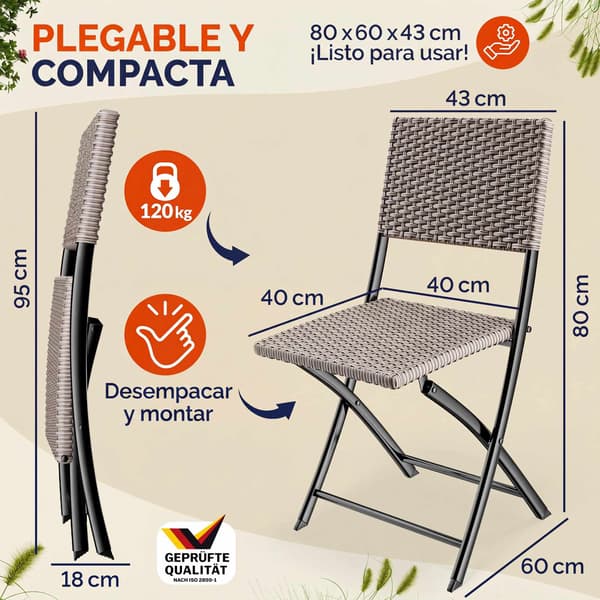Krämfärgade fällstolar i polyrattan, set om 2 – utomhusbruk