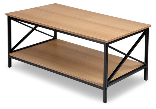 Sofabord med hylde, moderne egetræ, 100x55 cm