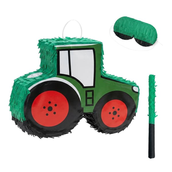 Traktor Piñata Sæt med Pind & Maske, Mørkegrøn