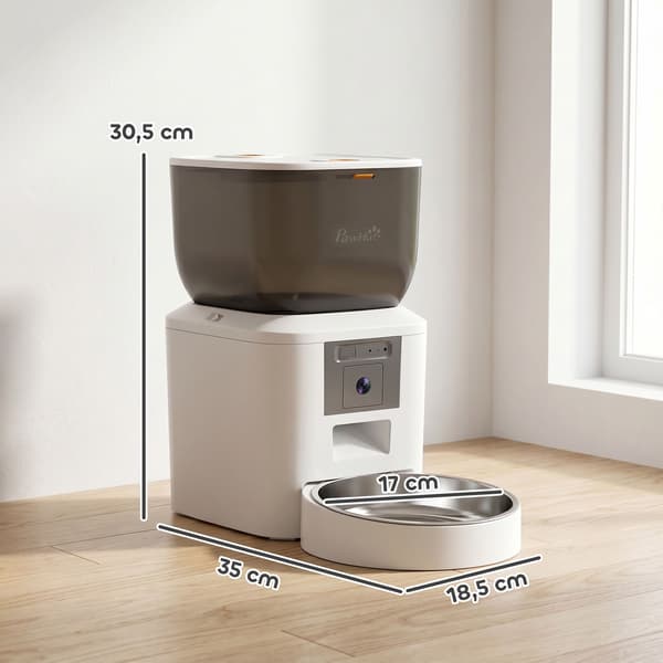 Automatisk kattefoderautomat med kamera, 4 l, 2,4 GHz WiFi, app-styring