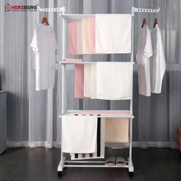 Herzberg HG-8034WHT: liikkuva vaateteline - valkoinen