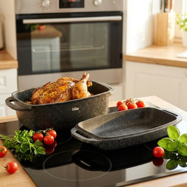 Granitugn med lock, 5,5+2,5 l, non-stick