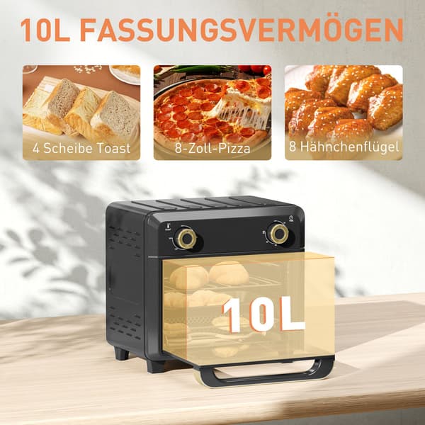 Konvektions miniovn, airfryer, timer, 10L, sort