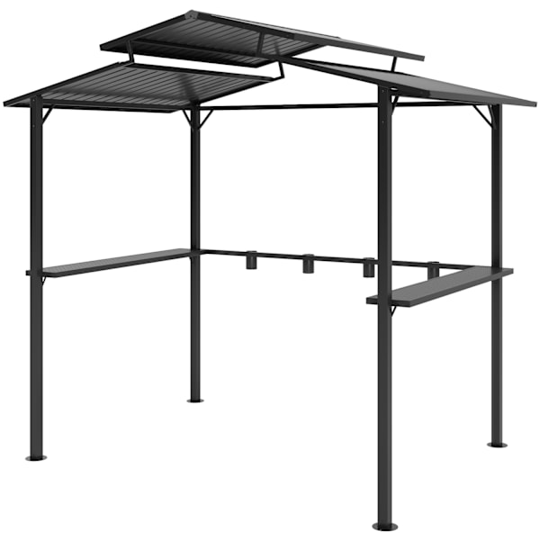 Grillpavillon 250 x 160 x 250 cm vandtæt havepavillon med dobbeltlagstag, sidehylder, lysthus med UV-beskyttelse, BBQ-pavillon, havetelt grilltelt til