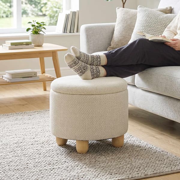 Förvaringsfotpall med vändbart lock, beige linne, 38,5x33,5 cm