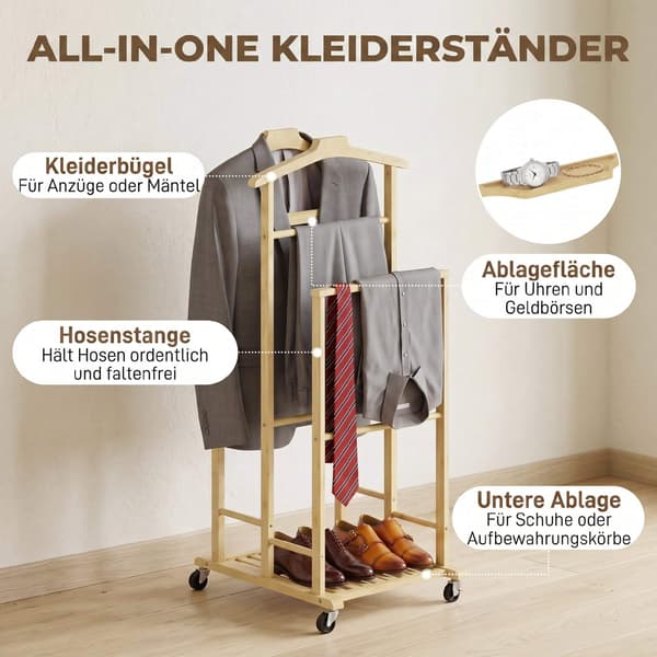 Bambu klädställning med hjul, kompakt ekfinish