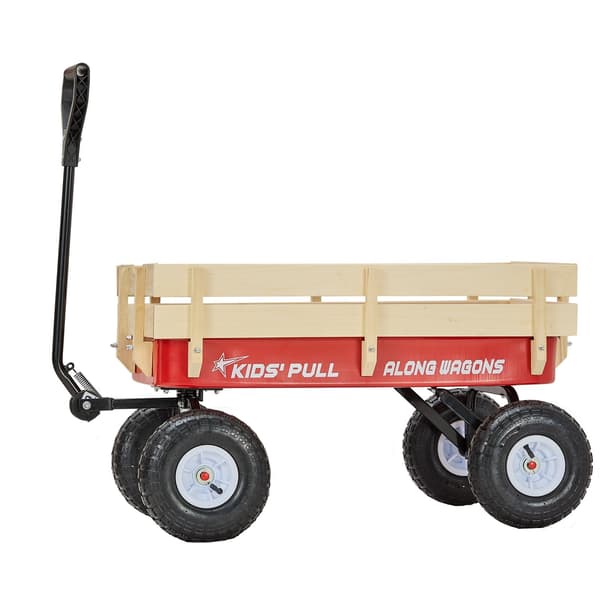 Trækvogn, 101 cm, 150 kg, Træpaneler, Rød