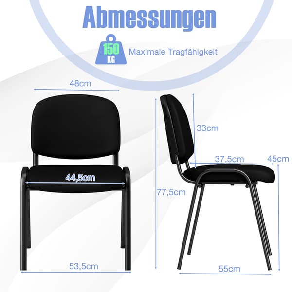 Sæt med 5 sorte stabelbare receptionsstole med ergonomisk støtte