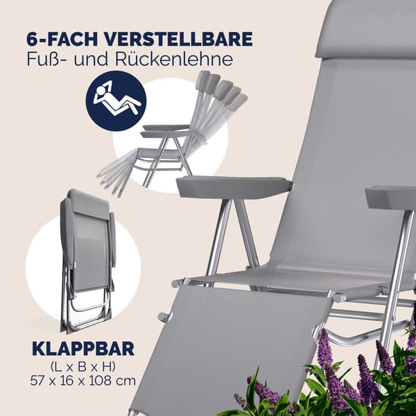 Hopfällbara trädgårdsstolar i aluminium, set om 2, grå