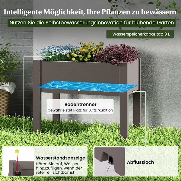 Plast højbed haveseng selvvandende 53L 76 x 45 x 61 cm kaffe