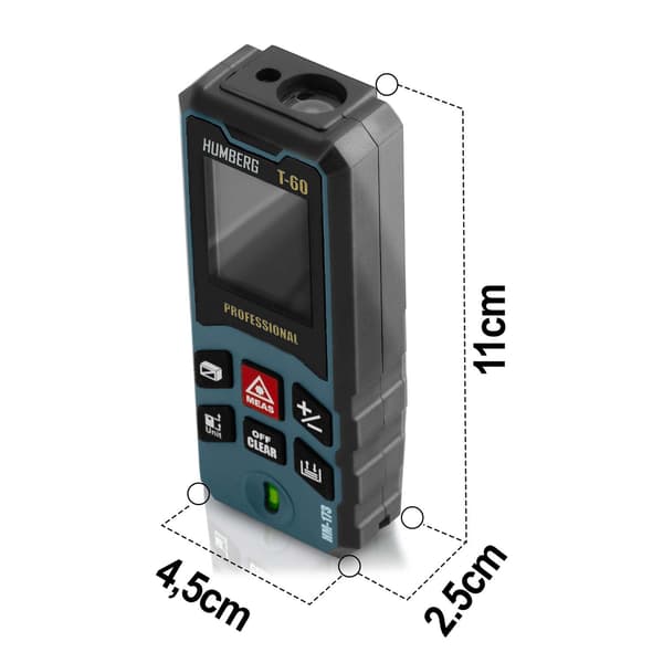 Laser Afstandsmåler 60 m, Kompakt Design