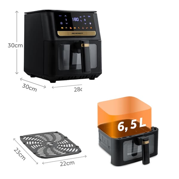 Airfryer, 6,5L, 1700W, Touchskærm, Sort