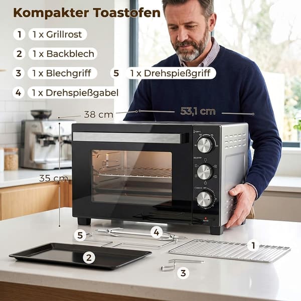 36L varmluftsugn, 1500W, 90–230C, timer