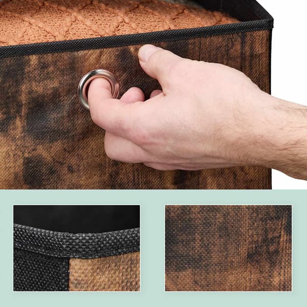 Förvaringsbox i tyg med trälook, 6-pack