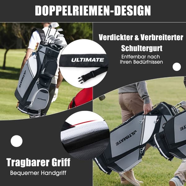 Golfbägi 14 lokerolla, vedenpitävä tasku, musta/harmaa