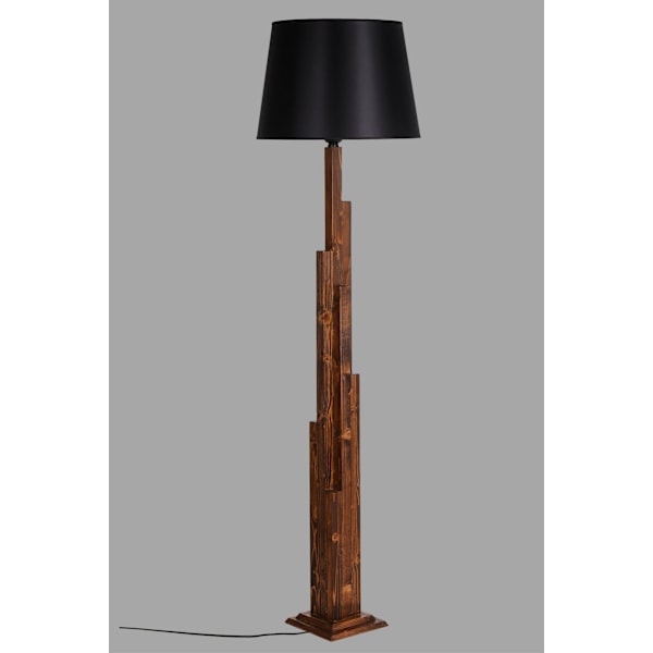 Gulvlampe Kule Ceviz Ahşap Lambader Pramit Siyah Abajurlu