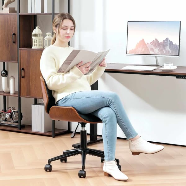 Mid-Century Modern kontorstol i kunstlæder, ergonomisk, sort