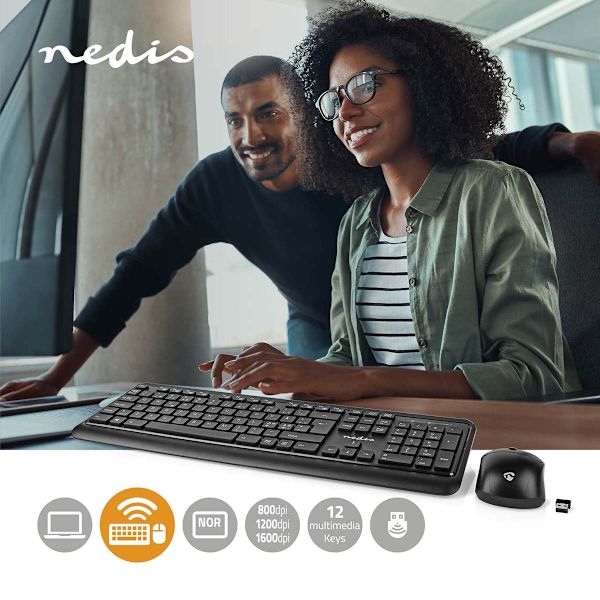 Mus och tangentbord | Trådlös | Mus- och tangentbordanslutning: USB | 800 / 1200 / 1600 dpi | Justerbar DPI | QWERTY | ND Layout Svart