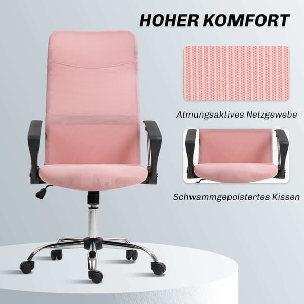 Ergonomisk kontorstol, høj ryg, lyserød, netstof