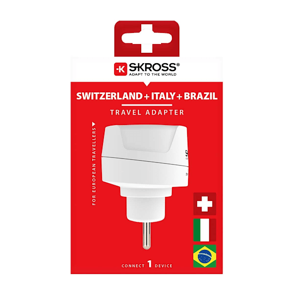 Rejseadapter Europa til Schweiz + Italien + Brasilien - Til 2- og 3-polede enheder (jordforbindelse eller Euro-stik)