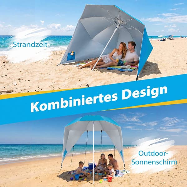 Strandparasoll UPF 50+ med sidopaneler, turkos