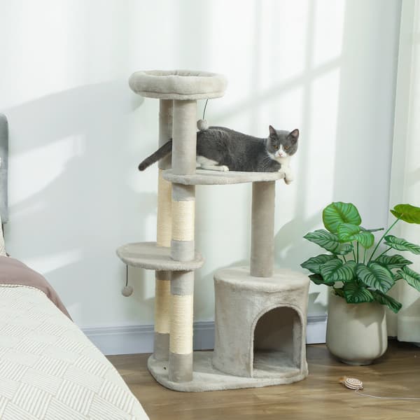 Kattetårn 114 cm, Sisalstolper, Flere niveauer, Lysegrå