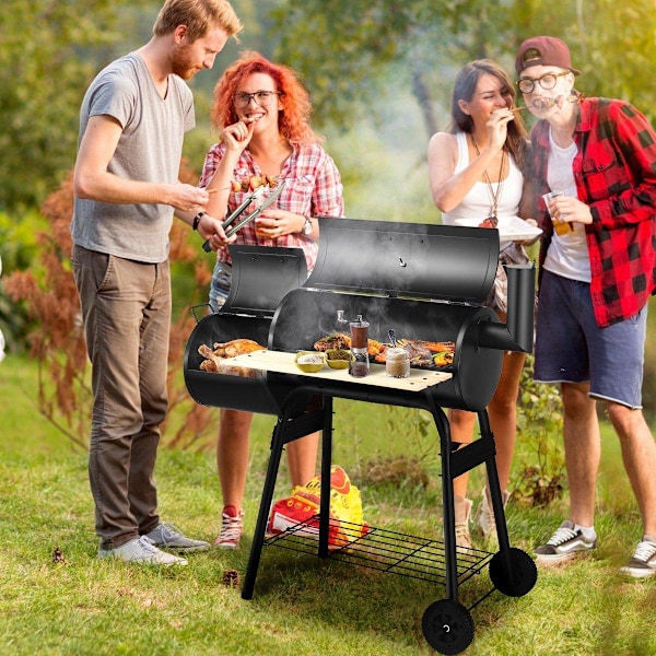 BBQ hiiligrilli pyörillä grillivaunu kannella ulkogrilli 115 x 65 x 108 cm musta